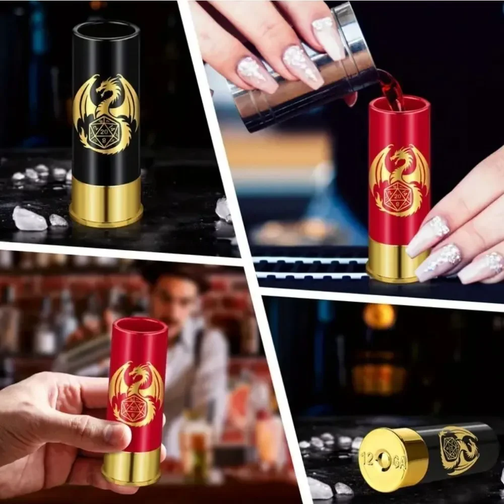 Dungeons & Dragons Dragon D20 Shot Glass Set 12 Gauge Shells Black Gold Barware